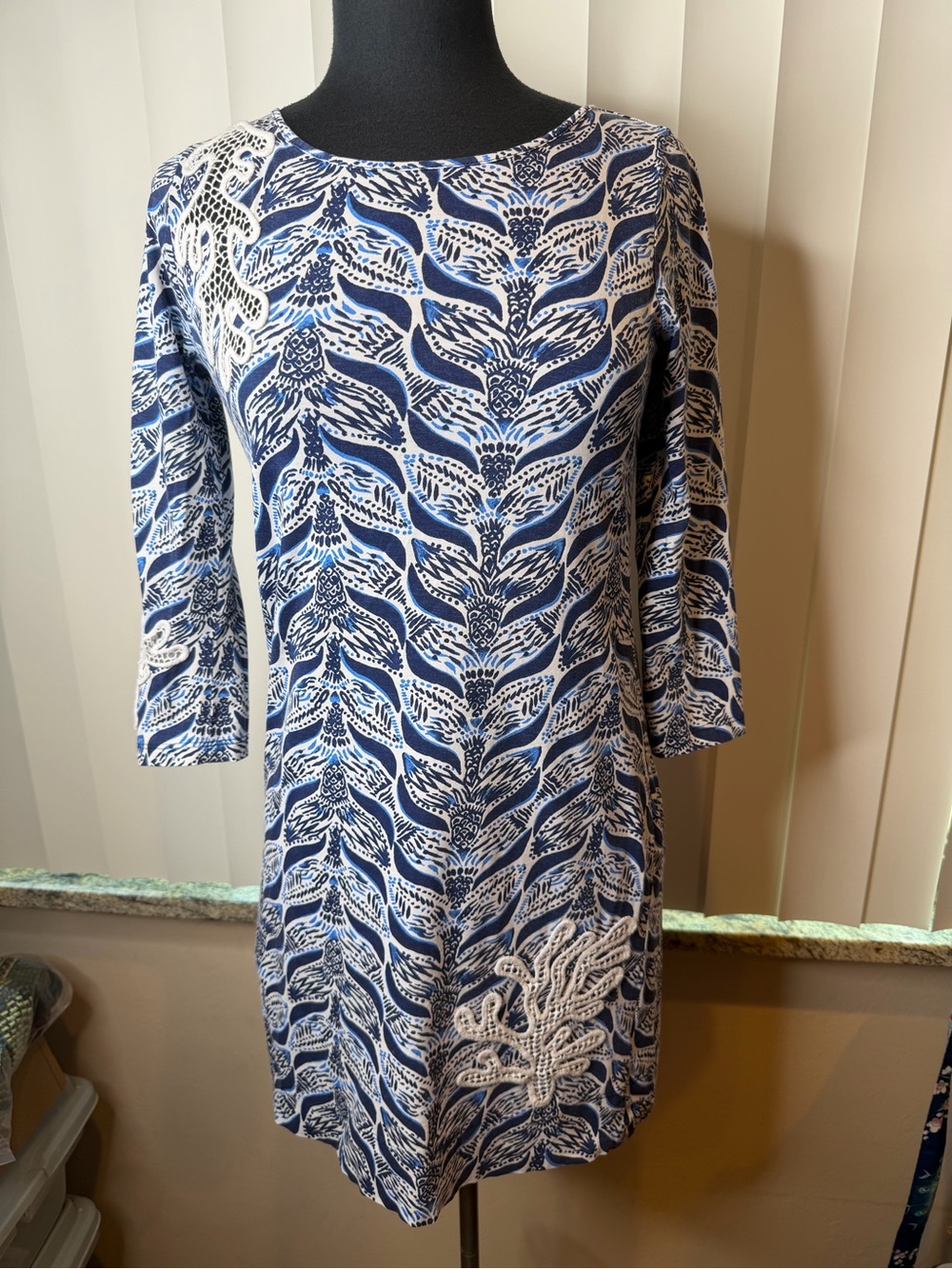 Lilly Pulitzer Marlowe Dress in "A Mermaid's Tale" boatneck 3/4 Sleeve Sleeve XS